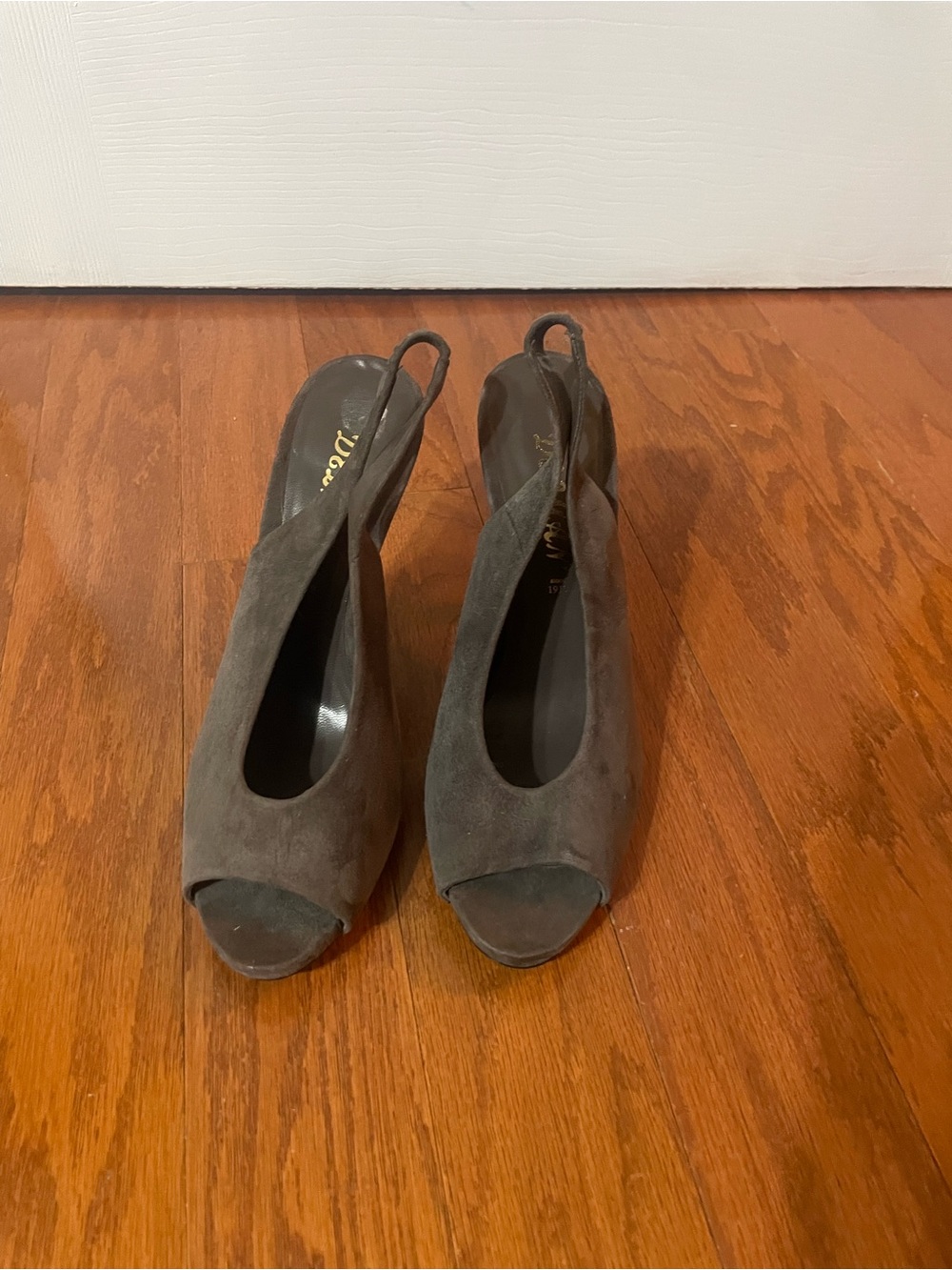 Delman Black Suede Peep-Toe Slingback Heels